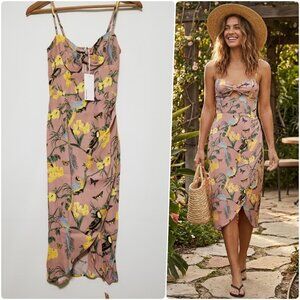 🌸 NWT Reformation Aero Cutout Wrap Midi Dress Conga Print🦜Size 0, 2, 4 $218